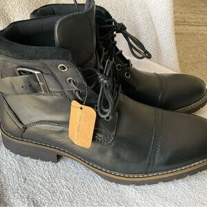 Vostey Black Leather Men's Boots